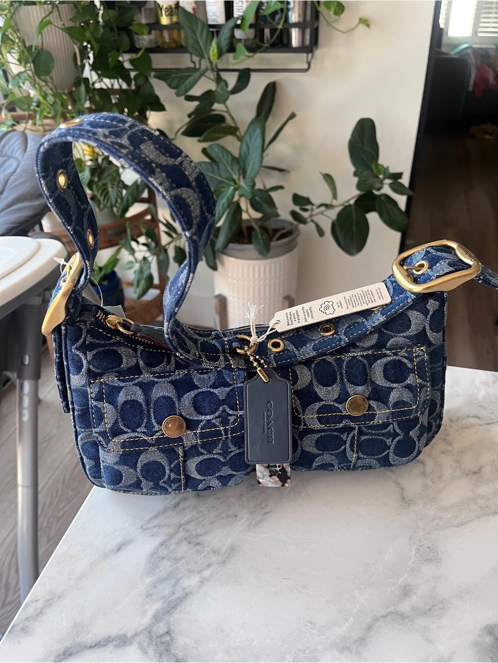 Coach Denim Signature Hobo Shoulder Bag in Blue